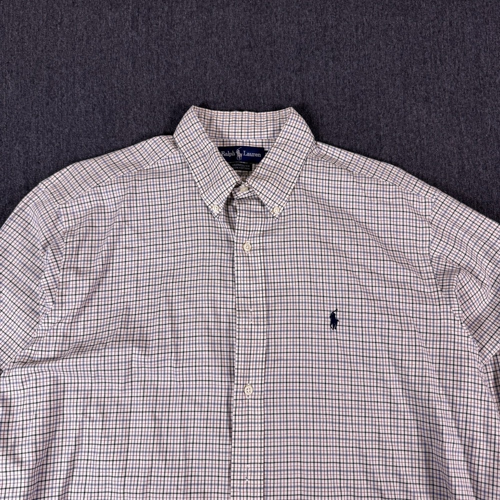 Polo Ralph Lauren Yarmouth Button Down Shirt Men 16.5 White Blue Plaid Cotton